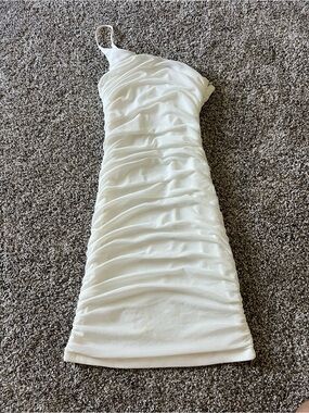 Hello Molly White One-Shoulder Ruched Bodycon Dress